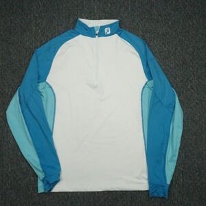FootJoy Pullover Mens Medium White Blue Tour Collar Performance Quarter‎ Zip